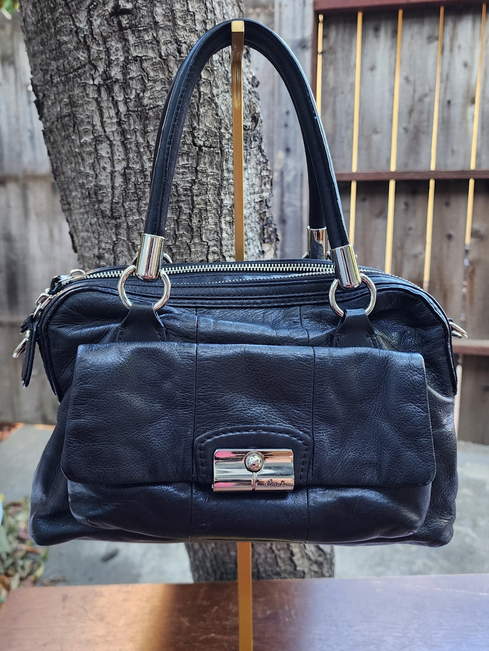 COACH Kristin Black Leather Satchel Handbag Y2K Archival Silver Clasp